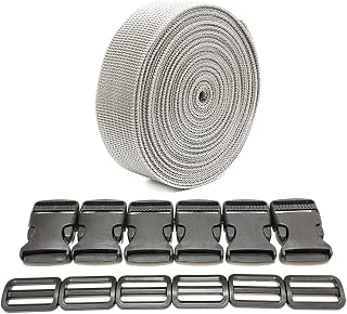 Backpack Strap 3m x 38mm + 12 Plastic Buckles, Nylon Straps with Brooches, Backpack Straps, Luggage Straps, Suitcase Strap, (38mm, Grey 310)