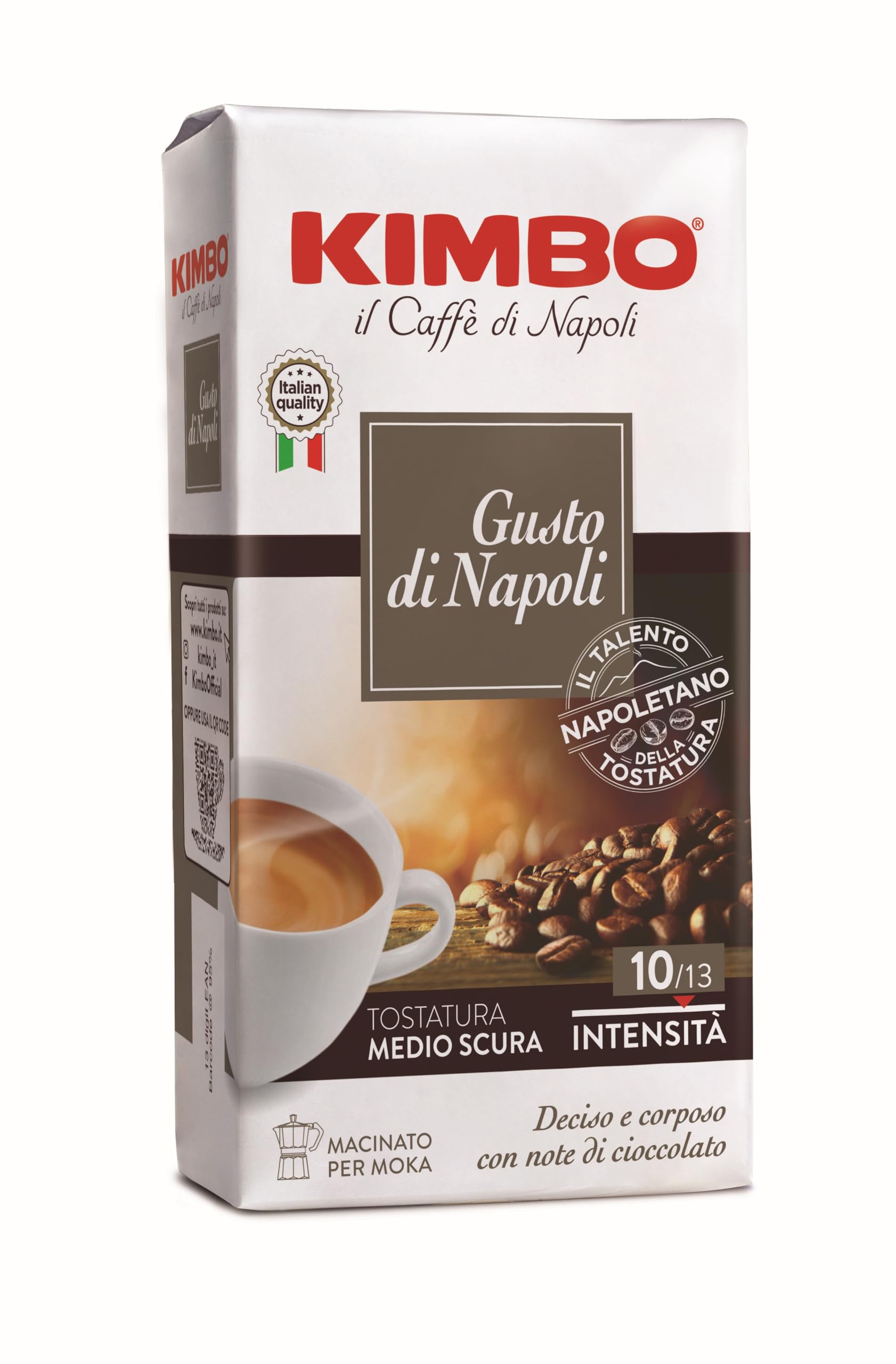 Kimbo Cafè Molido Mezcla Gusto Di Napoli para Moka, 20 Paquetes de 250 g | 5 kg de Café Molido, Mezcla Intensa y con Cuerpo, Intensidad 10/13, Tueste Medio-Oscuro