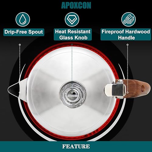 Miniatura 3 de Cafetera de acero inoxidable con perilla de vidrio resistente y mango de madera maciza ignífuga y boquilla sin goteo, cafetera para acampar en