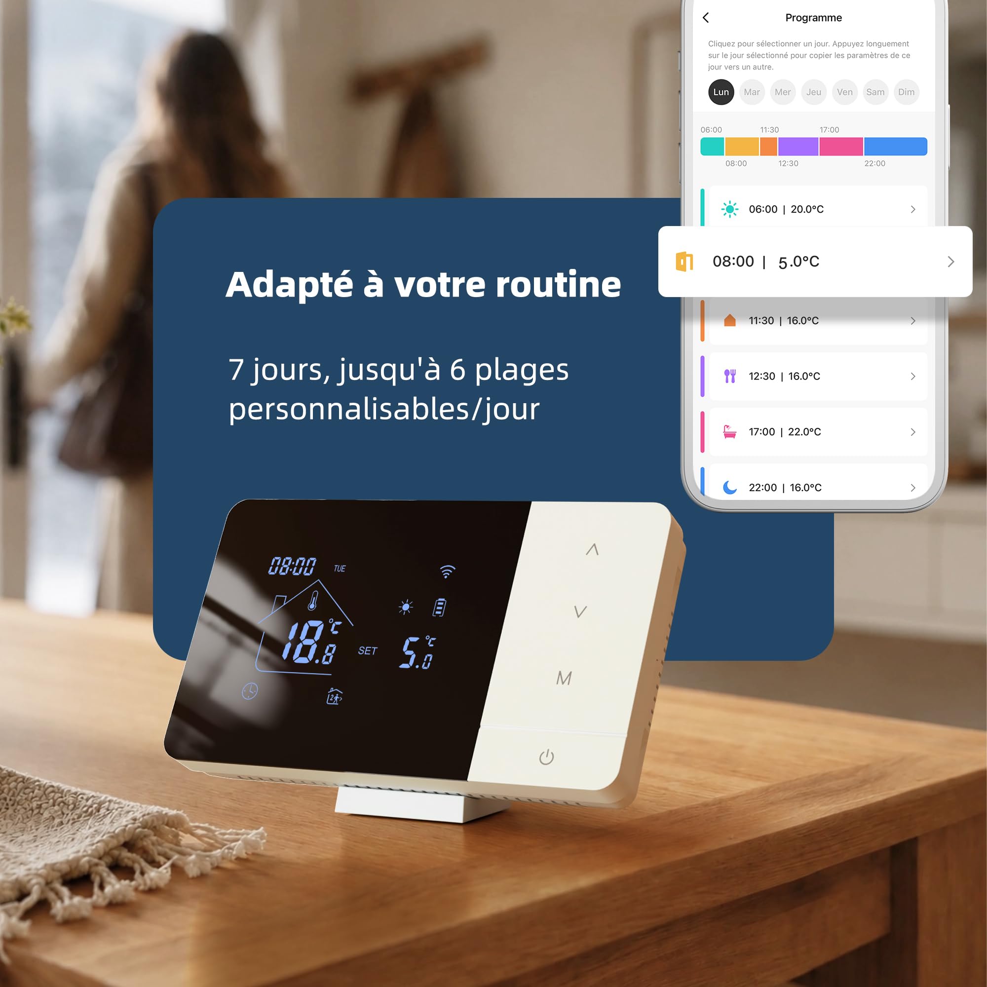 Beok Thermostat WiFi avec récepteur RF pour chaudière, Contact Sec,USB/Pile | Appli et commande vocale(Alexa, Google),Prog. 7j indép,Pour chaufferie ou sous-sol,Pose facile,3A