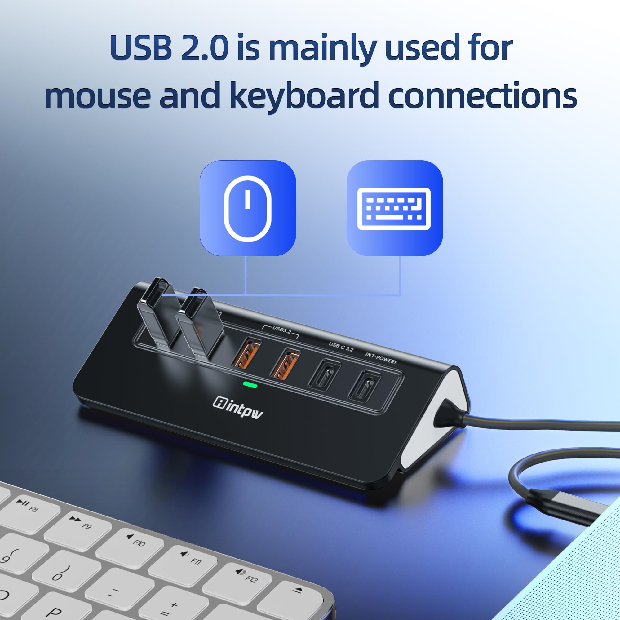 Intpw USB C Hub, 10-in-1 USB C Docking Station mit 1Gbps Ethernet,1M Kabel， 4K@60Hz HDMI, 10Gbps 2 Type-A/C 3.2, 2 Type-A 2.0, PD 100W, SD/TF, Aluminium USB HUB für Windows/MacBook