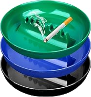 BESUPERT 3-Pack Large Round Plastic Ashtrays - Assorted Colors (Black, Green, Blue) for Cigarettes & Cigars, Indoor Outdoor Durable Ash Trays