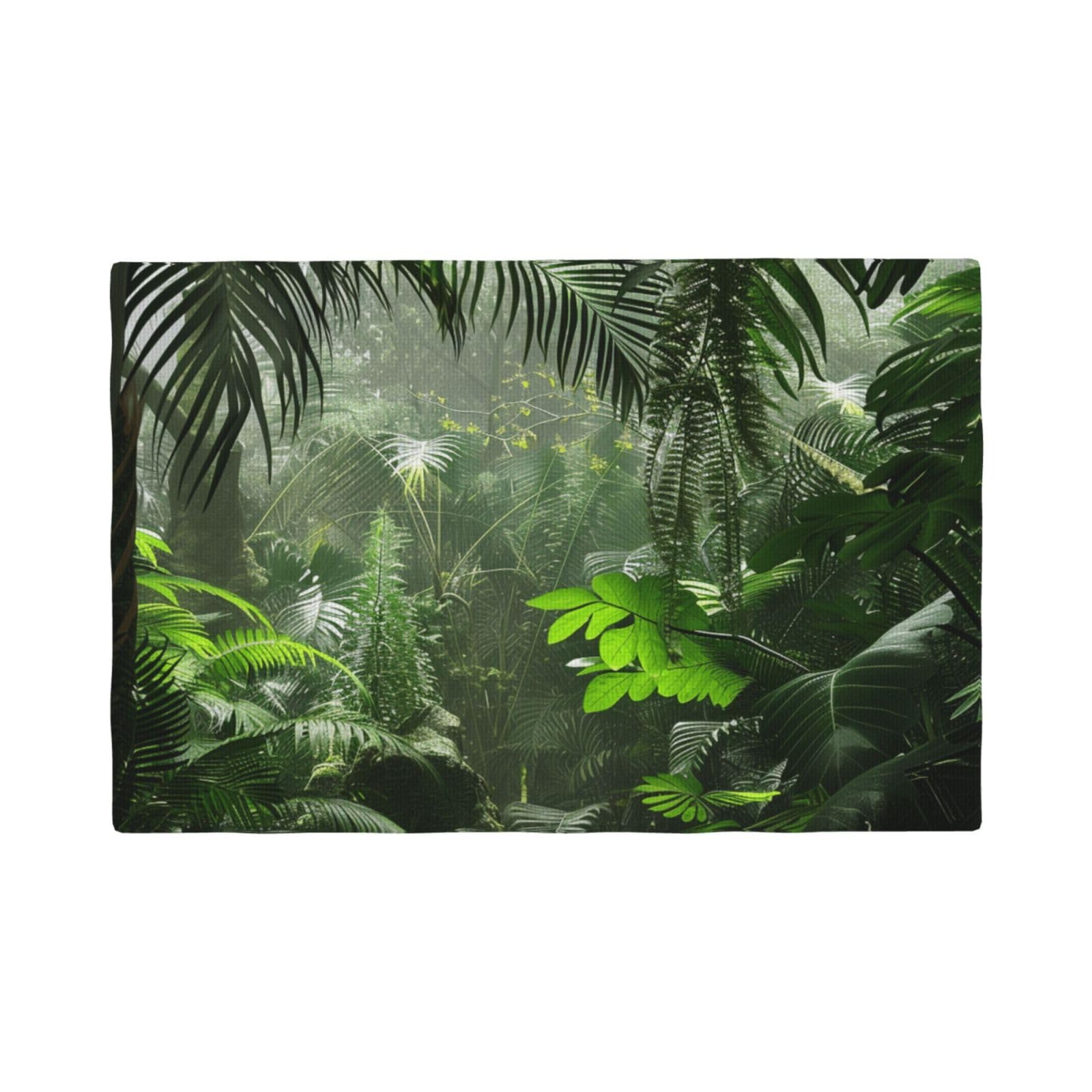 Tropical Rainforest Print Placemats Set, Heat Resistant Washable Placemat 12x18in Table Mats for Party Kitchen Dining Table Decoration Indoor Outdoor, Four Pieces
