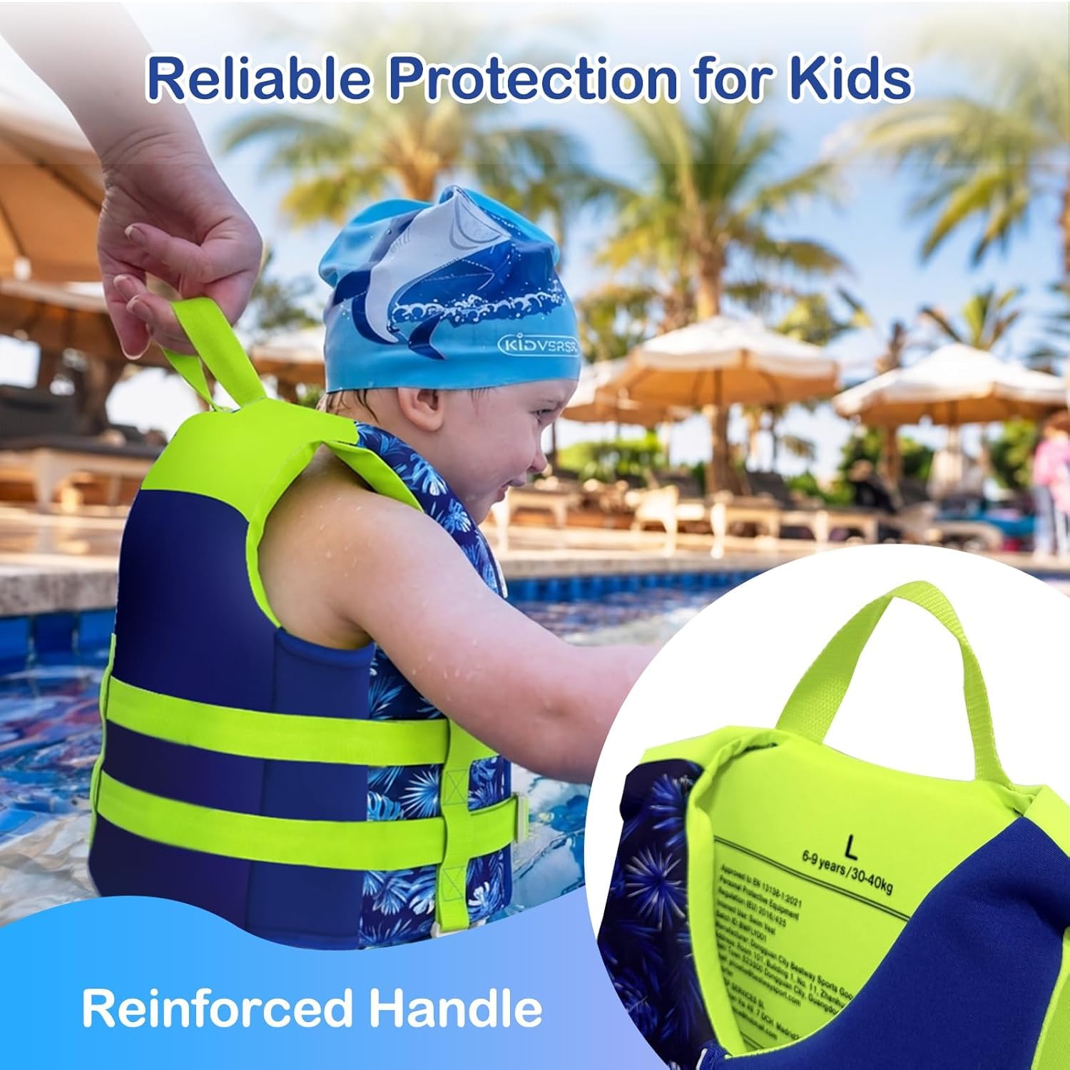 Gilet da Nuoto per Bambini, Ad Alta Galleggiabilità, Con Cinghia Di Sicurezza Regolabile, Testato TÜV e sicuro, Comfort in Neoprene Morbido, Cinghia Sottogamba Allargata, Struttura Resistente