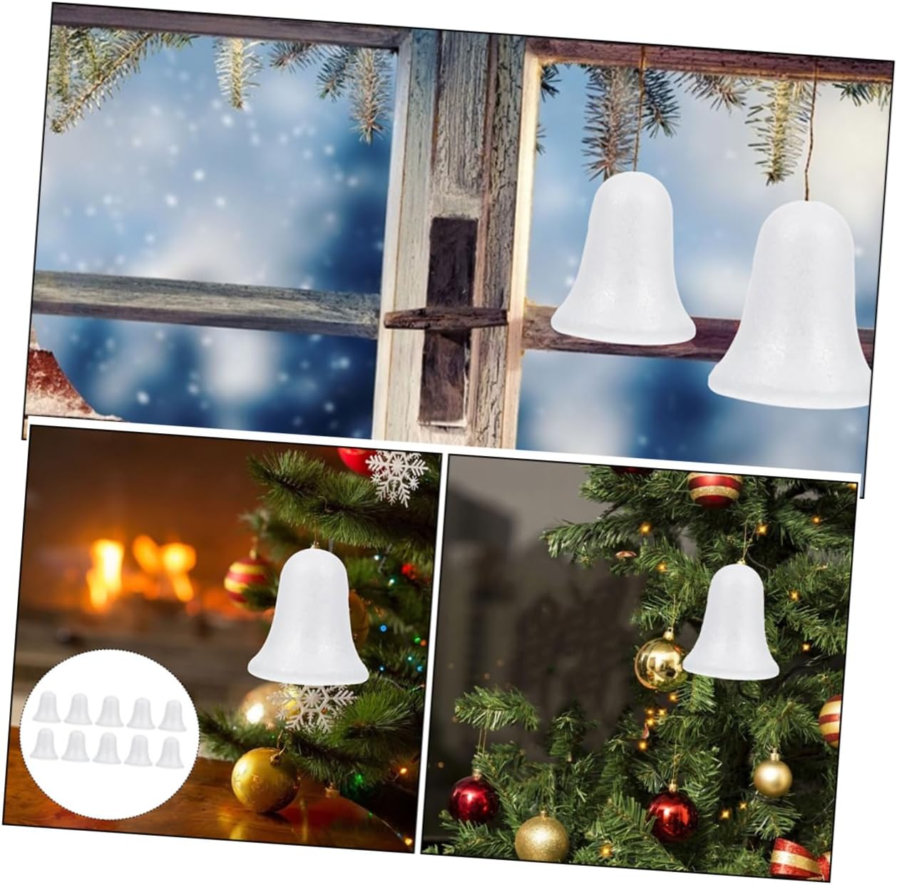 MAGICLULU 6Pcs Foam Christmas Bell Ornaments Jingle Bells for DIY Crafts Festive Hanging Decor for Holiday Trees and Home Decoration