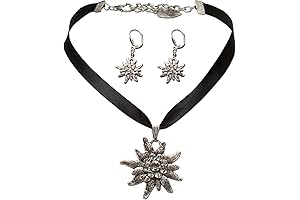 Traditional Bavarian Jewelry Set Satin Ribbon Necklace and Earrings Edelweiss
