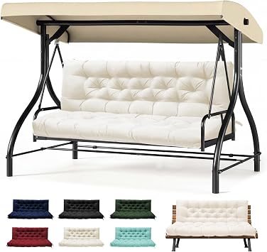 Porch Swing Cushions, Outdoor Swing Cushion for Patio Furniture, 2-3 Seater Replacement Cushion with Ties, Cream