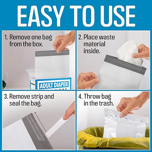 Miniatura 6 de Impresa Bolsas extra grandes para eliminar pañales para adultos, paquete de 75 unidades, aptas para FSAHSA, a prueba de olores y fugas, resistentes