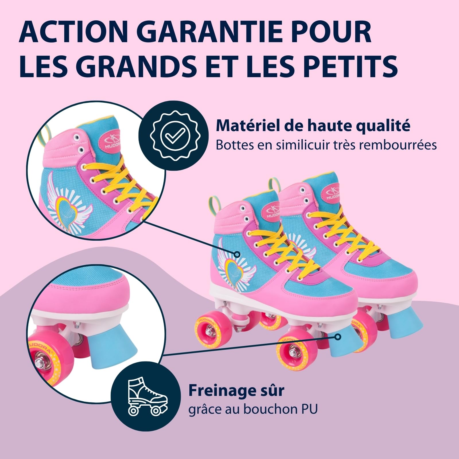 HUDORA Patins à roulettes Wonders en différentes Tailles - Patins Confortables pour Enfants au Design Cool - Patins pour Enfants et Adolescents - Chaussures de Roller en Similicuir de Haute qualité
