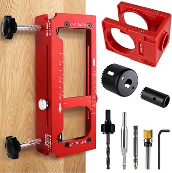 2-in-1 Door Hinge Jig and Lock Installation Kit, Upgraded Aluminum Alloy Router Template for Hinge Mortising 2.5" to 5", Door Hole Drilling Tool for Knob/Deadbolt, 1/4" 5/8" R, Square Corner Hinges