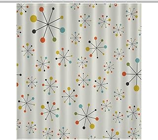 Mid Century Shower Curtain Retro Modern Absctract Geometric Pattern Iconic Atomic Starburst Bathroom Decor Fabric Polyester Curtains Set, 66x72Inch（168x183cm）