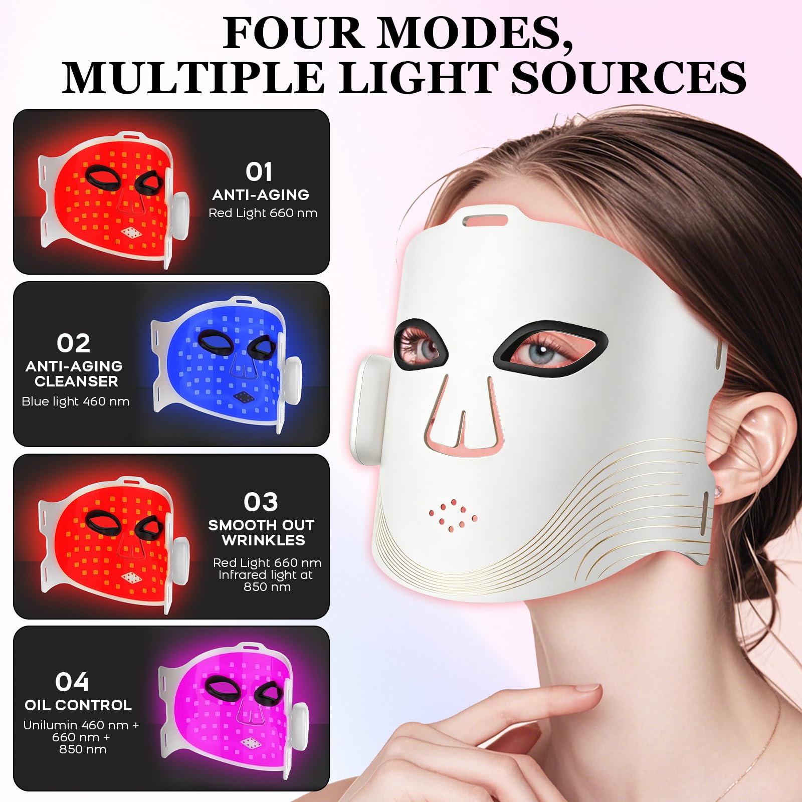 Maschera LED Viso con Luce Rossa e Infrarossi 850nm, Maschera Viso LED Morbida in Silicone con 252 LED e 4 modalità, Terapia con Luce Rossa e Blu per Il Viso per Tutti i Tipi di Pelle