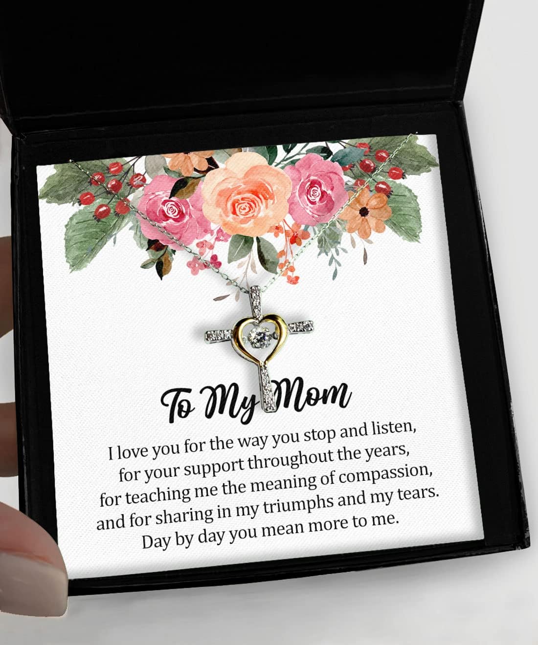 Bubble Hugs Family Necklace Silver Plated Cross Dancing - You Mean More to Me - Birthday Relationship Encourage Meaningful Valentine for Mommy Mom
