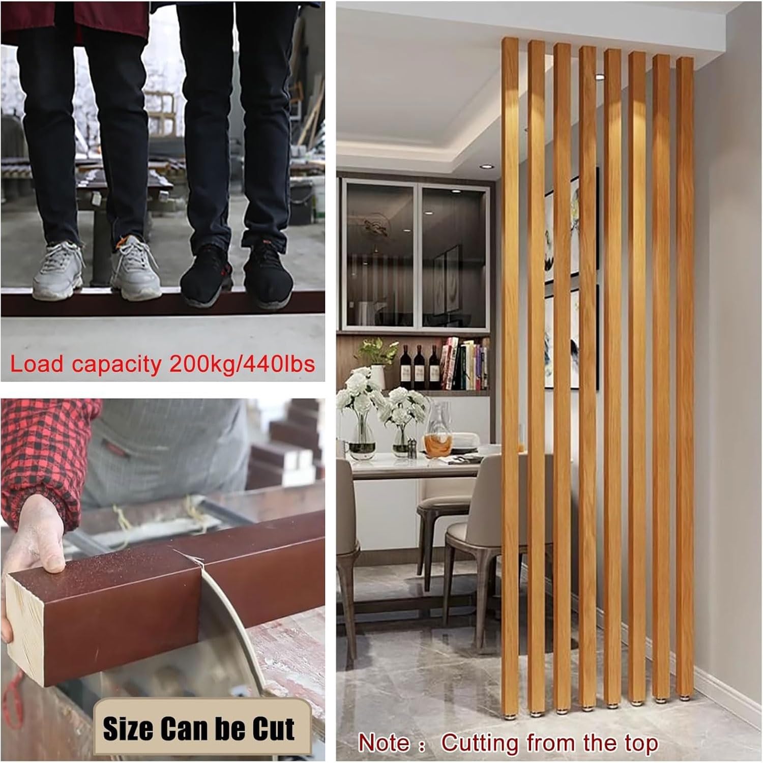 70–240 cm Hohe Wandtrennwand, Raumteiler Vom Boden Bis Zur Decke, 8 Stück, Temporäre Wände, Raumtrenner, Zaun, Holzlatten/Sichtschutzpfosten, Keine Bohrinstallation(Wooden,110x240 cm (44x95 ln))