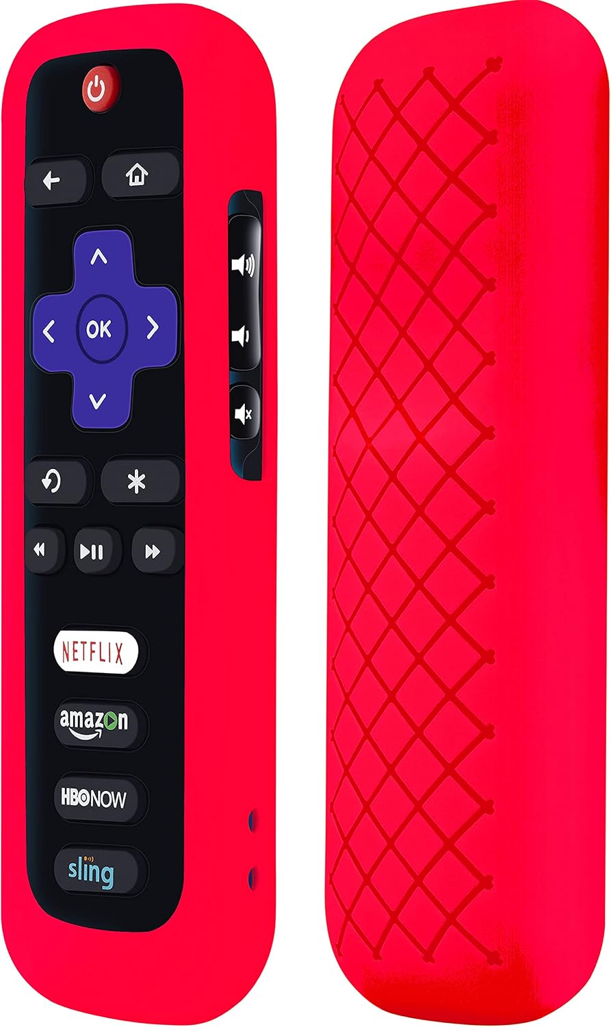 Remote Case for Roku, Battery Cover for TCL Roku Smart TV Steaming Stick Remote, Roku TV Remote Cover Silicone Protective Controller Universal Sleeve Skin Red