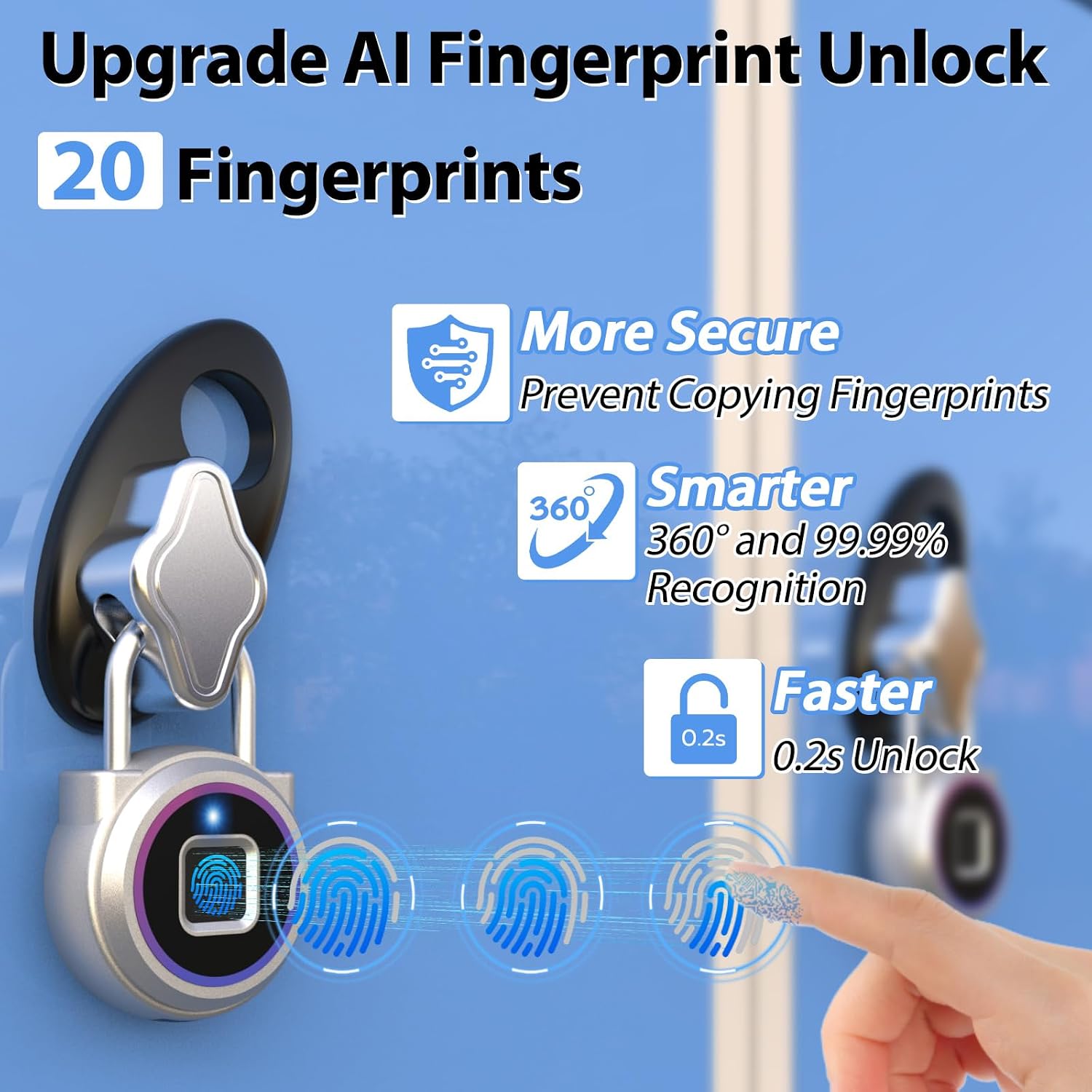 Smart Padlock,Fingerprint Locker Lock,Biometric Fingerprint Padlock Outdoor Waterproof Gym Lock for Locker Gym Fence Gate Toolbox Case Storage image 3