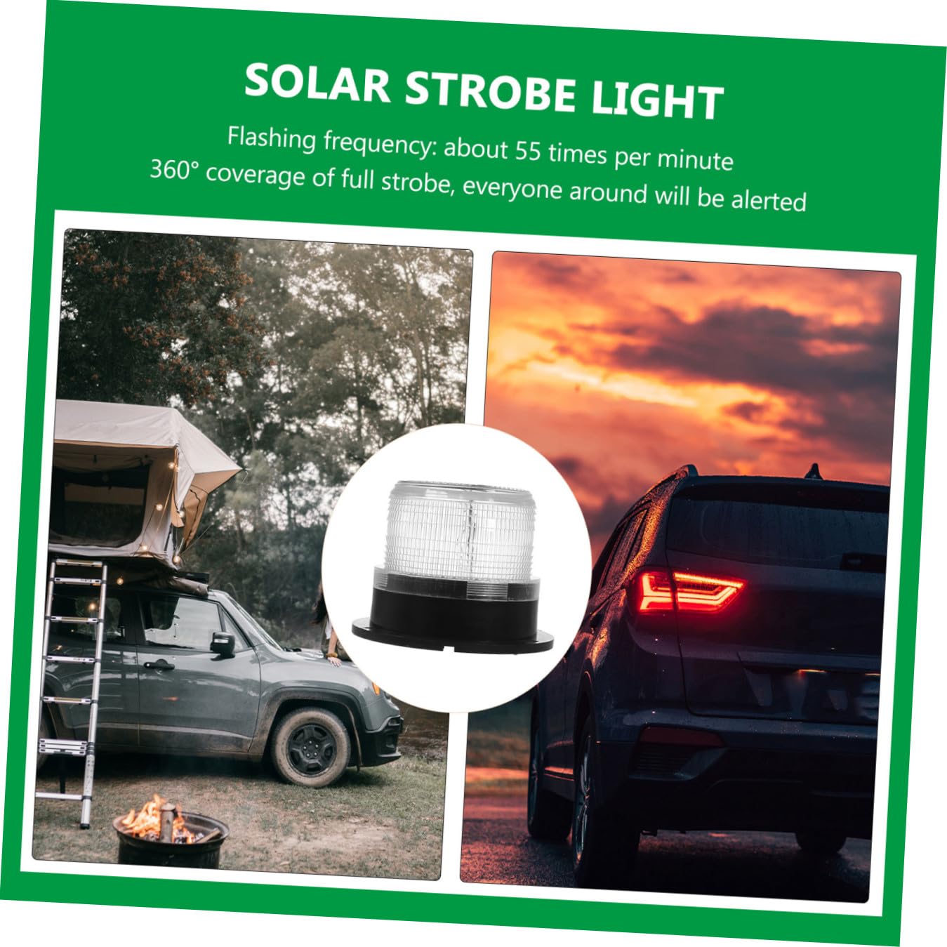 Feu D’avertissement de Toit pour Véhicule, Stroboscope Solaire LED Noir | Abs et Métal, Base Magnétique, Intensité Élevée, pour Véhicule et Camion de Secours