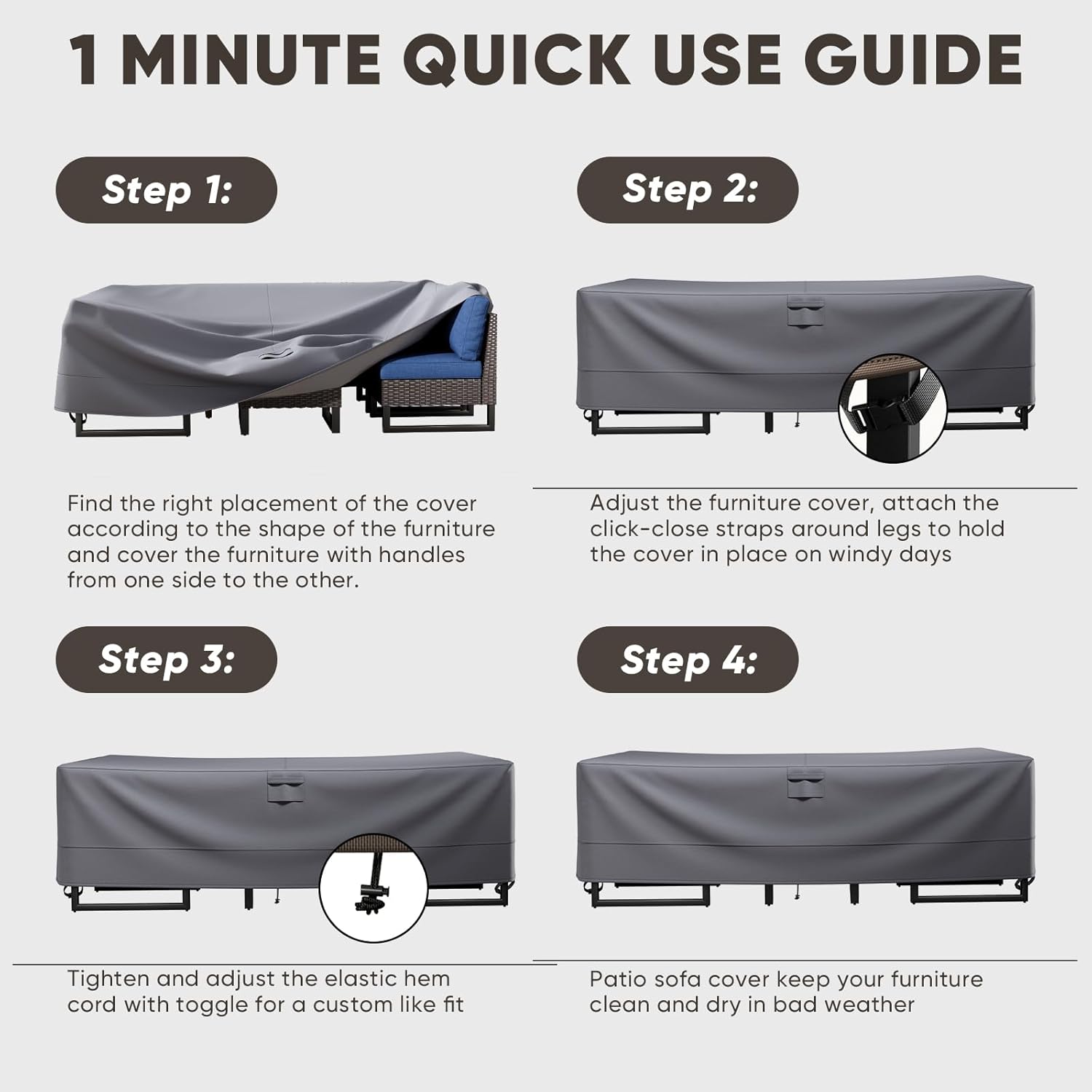 Patio Furniture Cover Waterproof-600D Waterproof Heavy Duty for 8/9 Pieces Pieces Set Outdoor Furniture Covers Sectional Sofa Set Covers 126" L × 63" W × 28" H-Grey