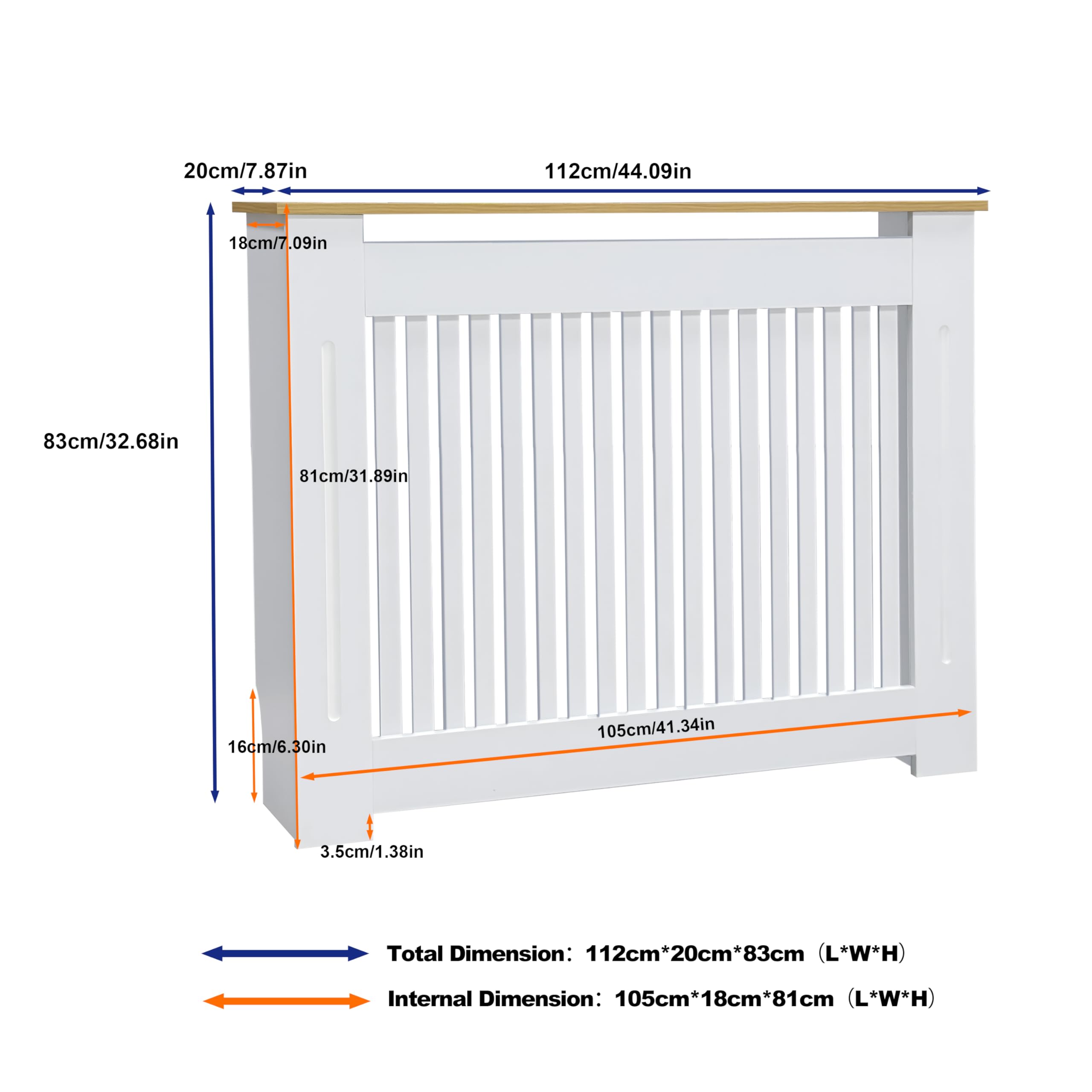 FATIVO Heizkörperverkleidung 112×20×83 cm Hohe Heizkörperabdeckung mit Holzstruktur Vertikal Lamell Holz aus verdicktes MDF lackiert Landhausstil für Schlafzimmer Wohnzimmer Büro Heizkörper Abdeckung