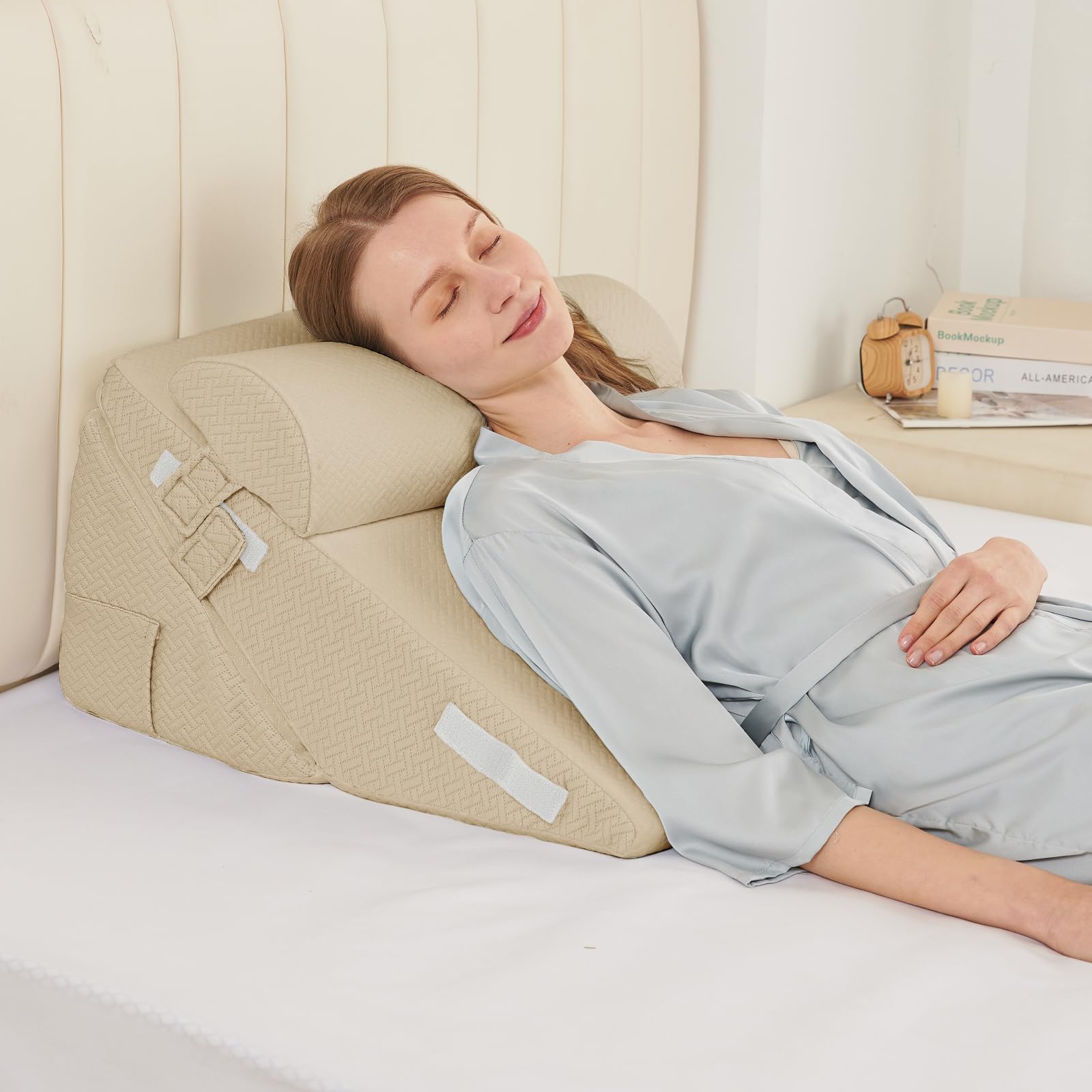 Sasttie Adjustable Wedge Pillow Set for After Surgery, Beige