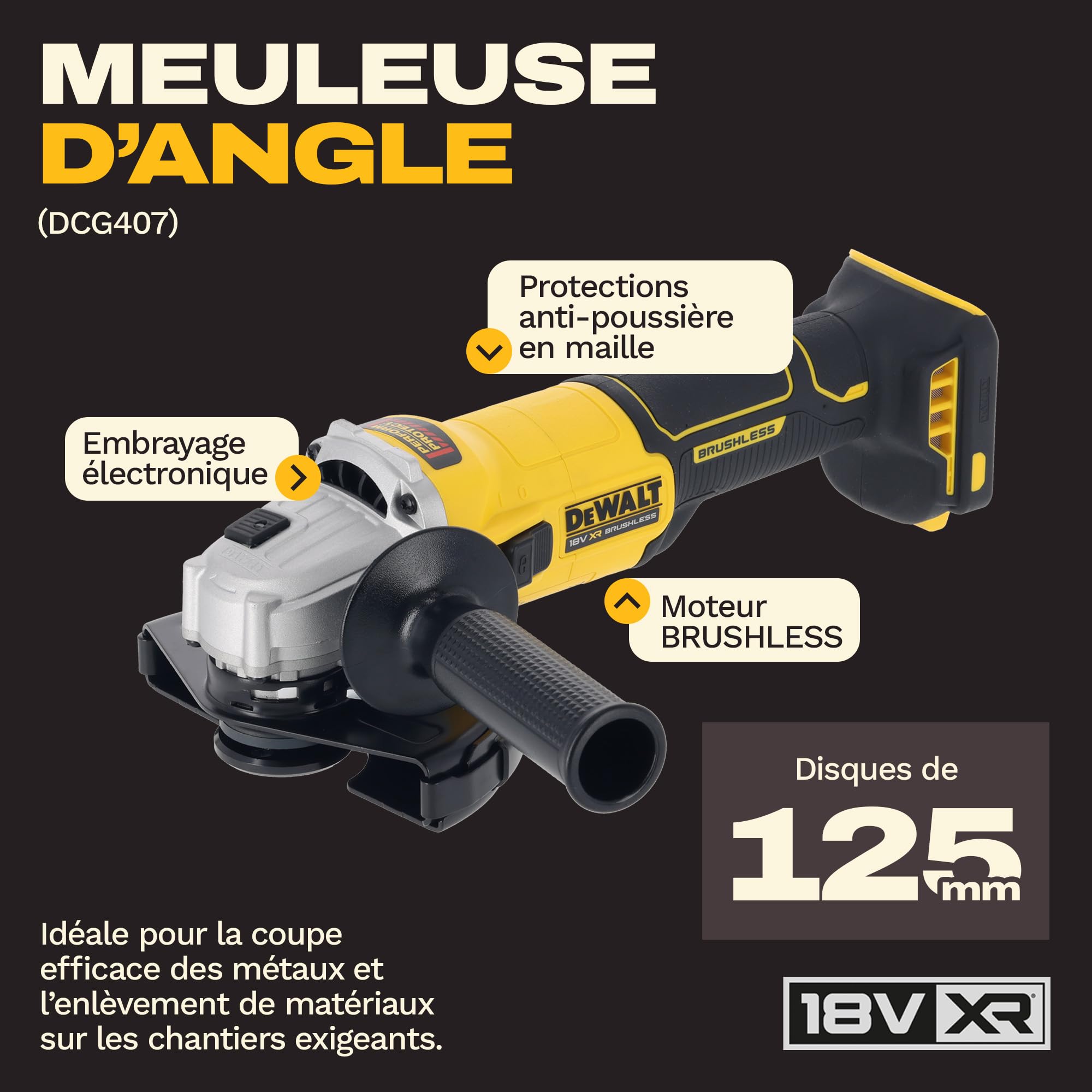DEWALT Kit Combiné 18V 4 Outils (Perceuse à Percussion Compacte, Visseuse à Impact, Marteau Rotatif SDS-Plus 18V, Meuleuse d’Angle 125mm) avec 3 Batteries 4Ah dans Sac Souple, DCK424M3-QW