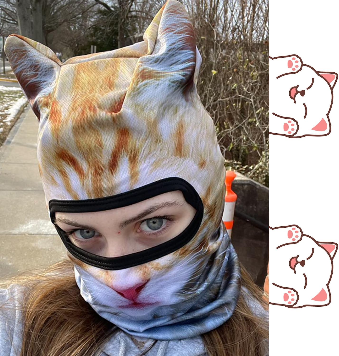 3D Cat Ski Balaclava Sheisty Face Mask with Ears | Cute Animal Christmas Music Festivals Party Raves Face Cover UV Protector Lightweight Outdoor Activities