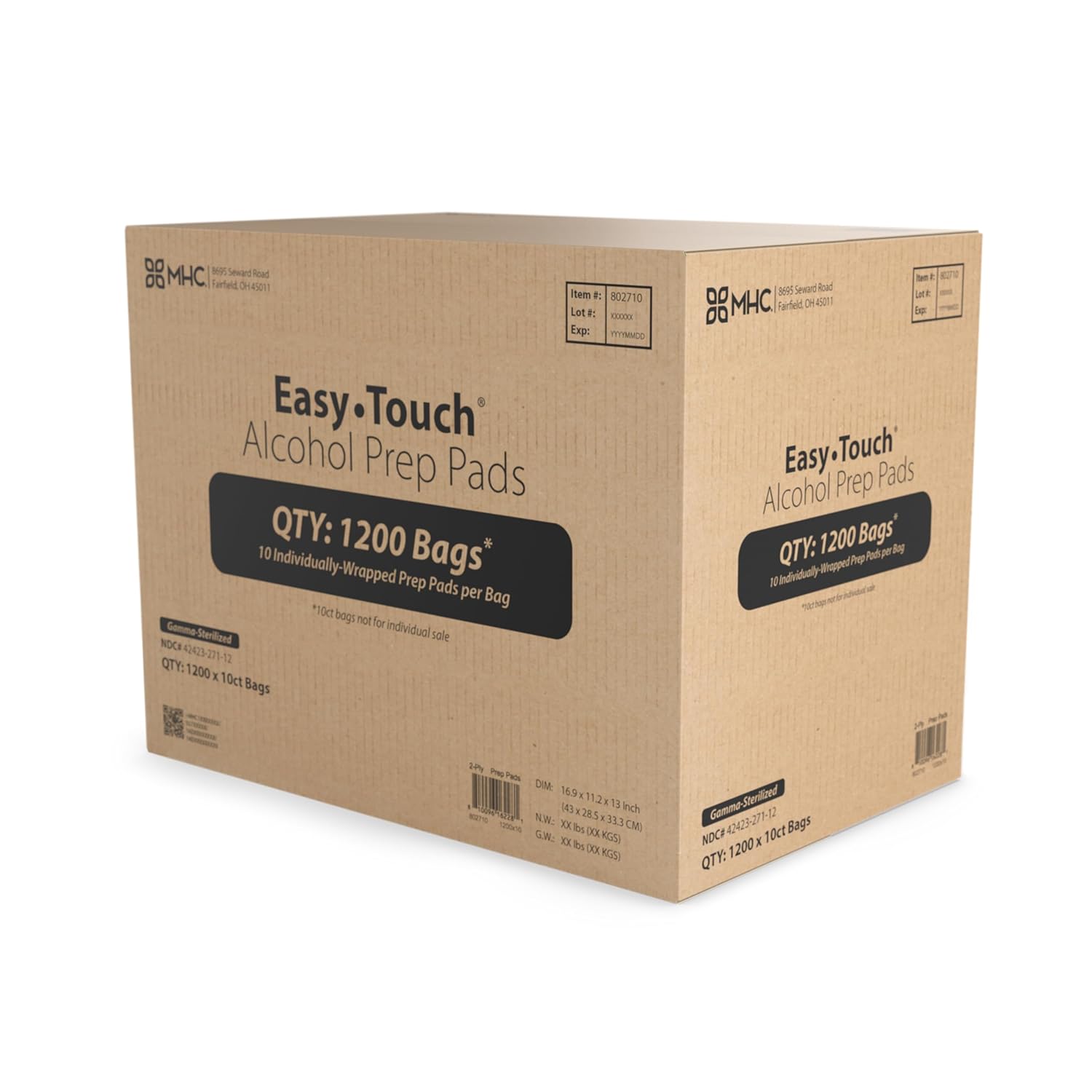 EasyTouch Gamma-Sterilized Alcohol Prep Pads, Box of 100 | Gamma-Sterilized, 70% Isopropyl Alcohol, 2-Ply Spunlace Material, Individually Wrapped, Box of 100