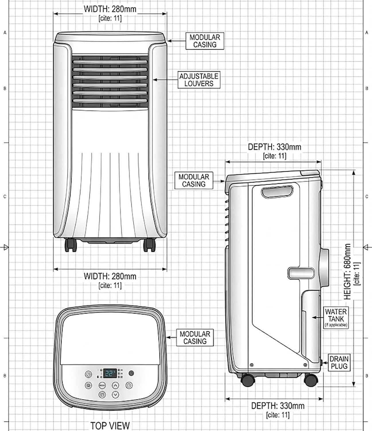 Condizionatore Portatile 12000 BTU 4-in-1 Raffrescamento Riscaldamento Deumidificatore Ventola Silenzioso per Stanze Fino a 25mq modalità Eco Filtro Autopulente