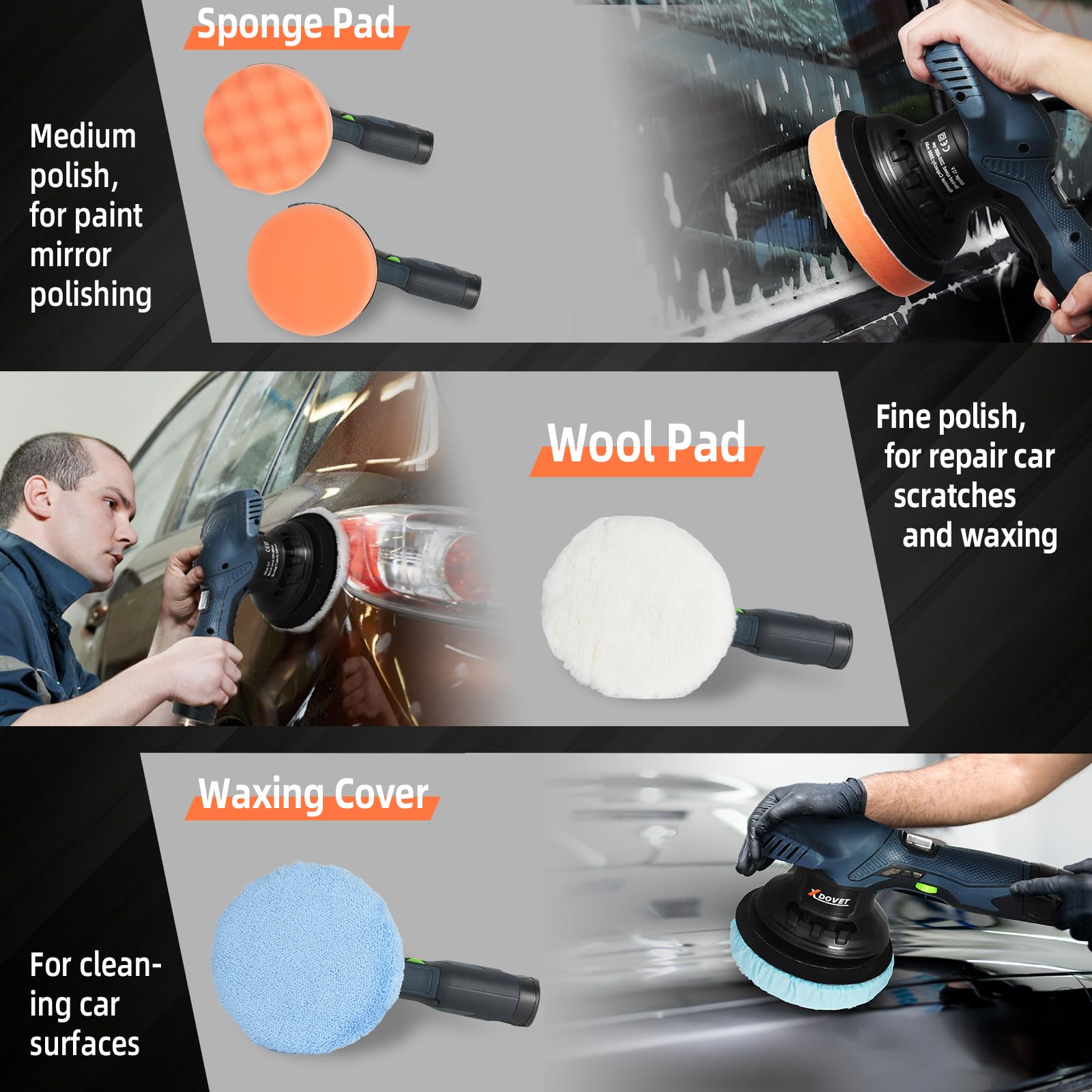 Autolock Cordless Car Buffer Polisher – 6-Inch, 6-Speed (2500-5200 RPM), Includes Battery, Charger & Pad Kit