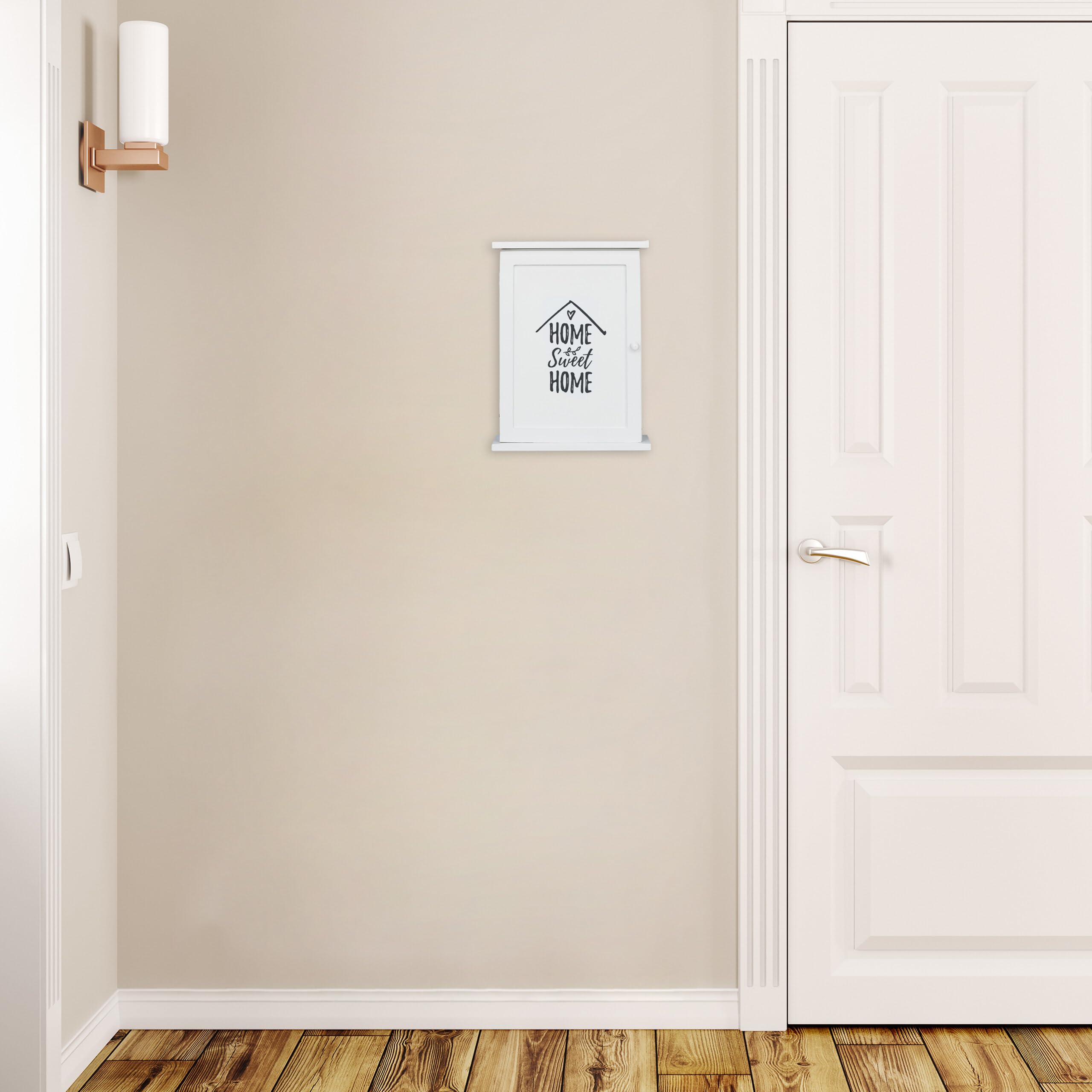 Relaxdays Cassetta Portachiavi da Muro, in Legno, Design Home Sweet Home, Rustico, Appendichiavi, 29 x 22 x 8 cm, Bianco