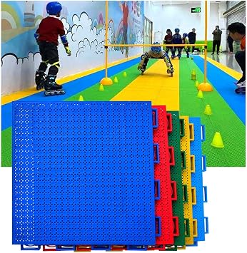 25 CM Roller Skating Hall Modular Interlocking Floor Tiles, DIY Colorful Puzzle Plastic Floor Mat with Drain Holes, Anti-Skid and Wear-ResistantLight Blue,16PCS