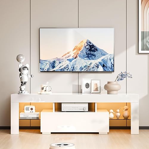 Miniatura 2 de VINGLI Soporte de TV LED de 51 pulgadas, centro de entretenimiento moderno de alto brillo con luces LED y almacenamiento para TV de 40435055