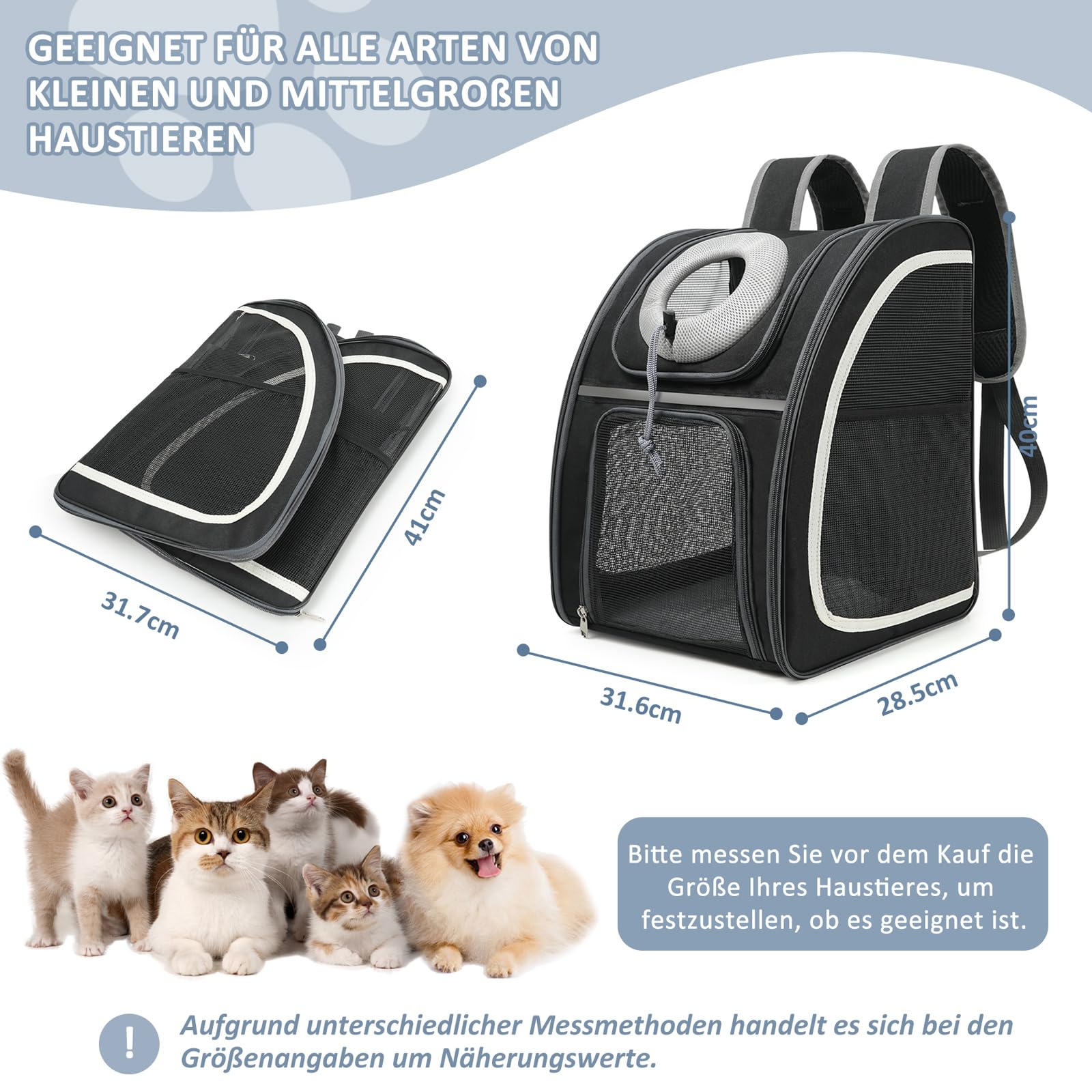 Katzenrucksack mit Netzfenster, tragbarer und Faltbarer Katzentransporter, atmungsaktiv und leicht, mit viel Platz,Muss für Reisen mit Haustieren.
