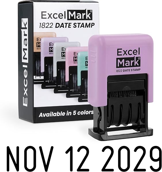 ExcelMark 1822 Self Inking Date Stamp – Perfect for Shipping, Receiving, Expiration and Due Dates (Black Ink, Violet Mount)