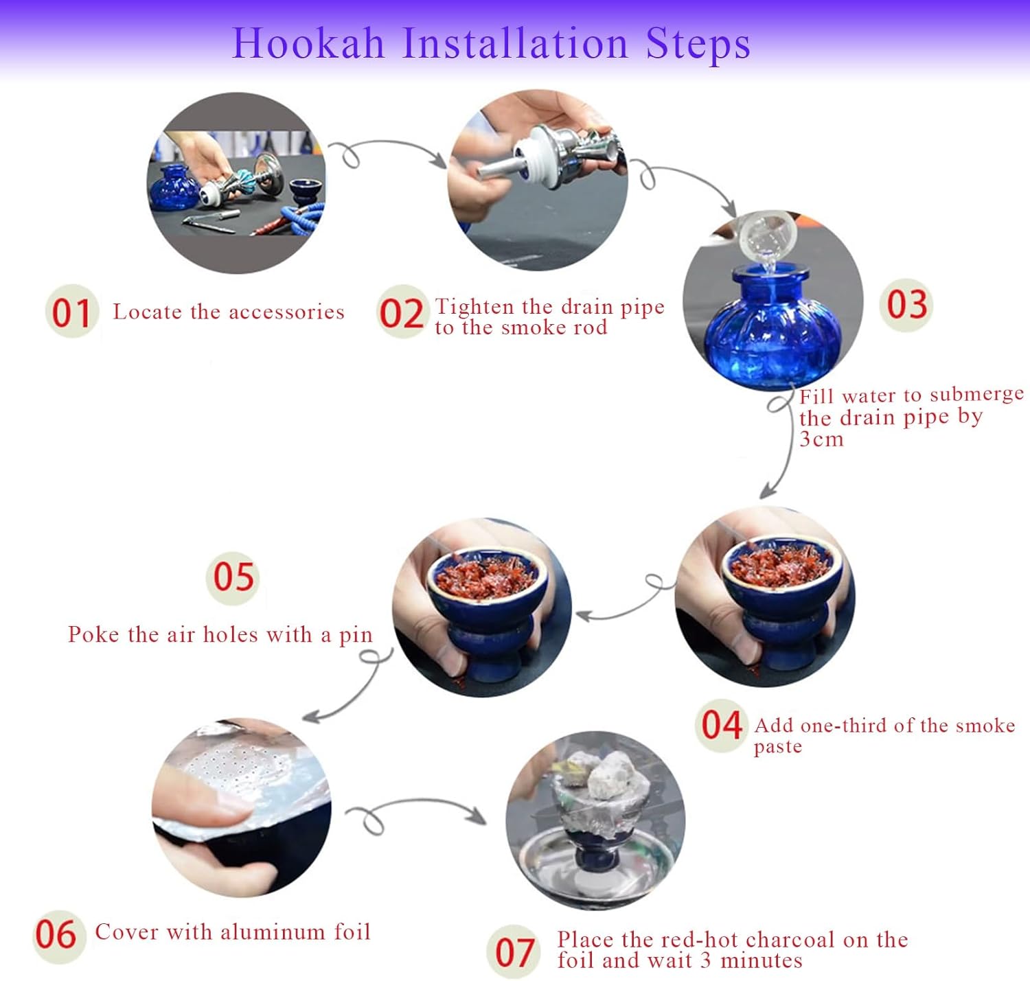 21.6 "アラビックフッカ デュアルホース＆クワッドホースガラスパイプセット ホーム/パーティー用, パープル(Four-