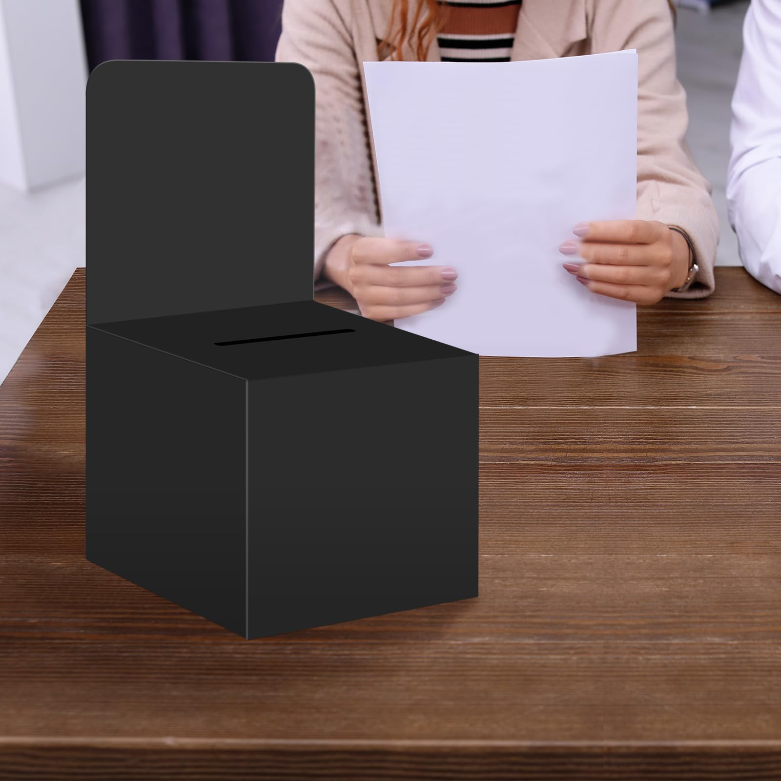 Paquete de 12 urnas para rifa, caja de donación para recaudación de fondos, caja de cartón de 6 x 6 x 6 pulgadas con ranura para boletos y cabecera extraíble para coleccionar tarjetas de visita
