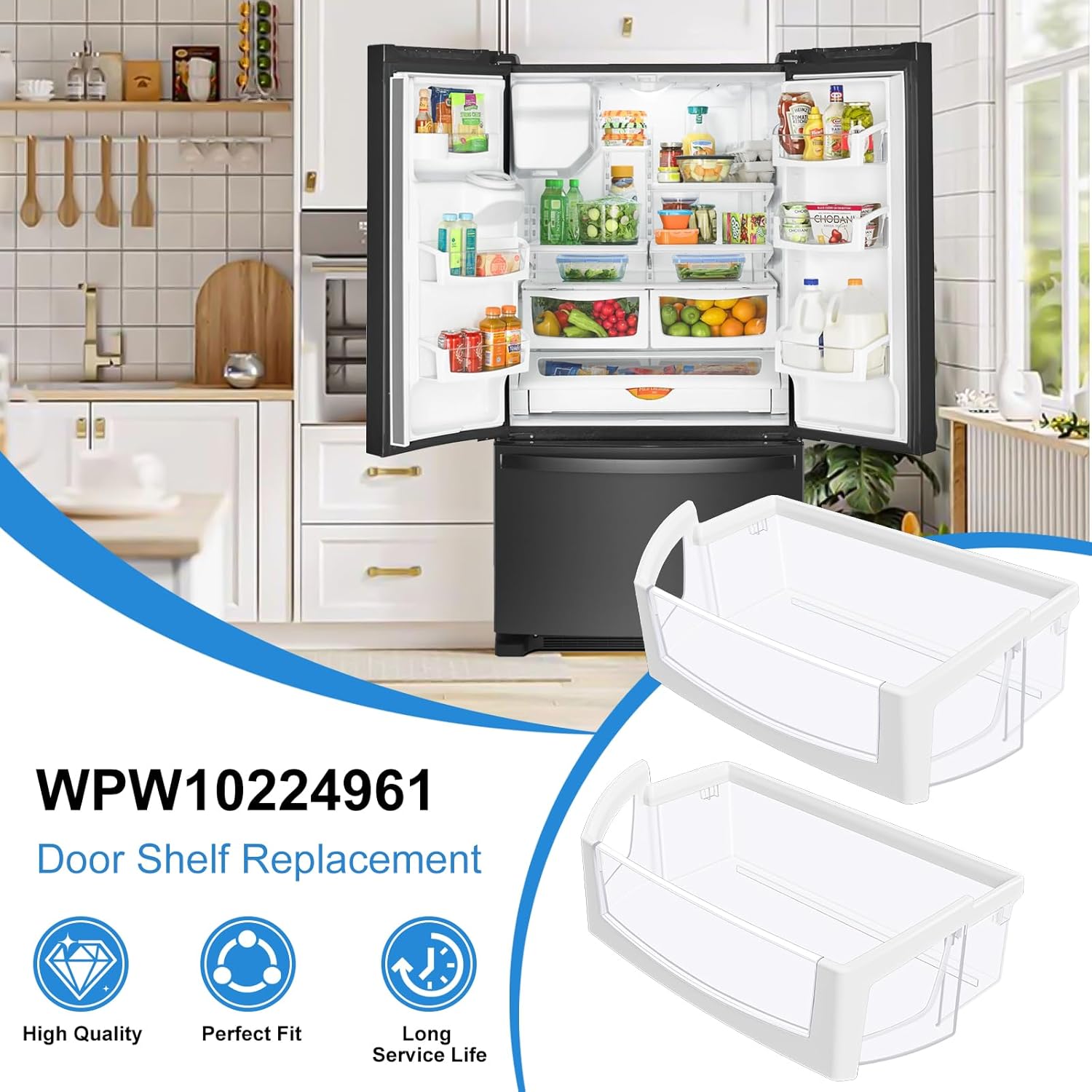 [2 Pack] Upgraded WPW10224961 W10224961 Refrigerator Door Shelf Bin Compatible with Whirlpool Maytag Refrigerator Door Shelf WRX735SDBM00 WRF555SDFZ00 WRF555SDH WRF555SDFZ PS11750660 Fridge Bin Right