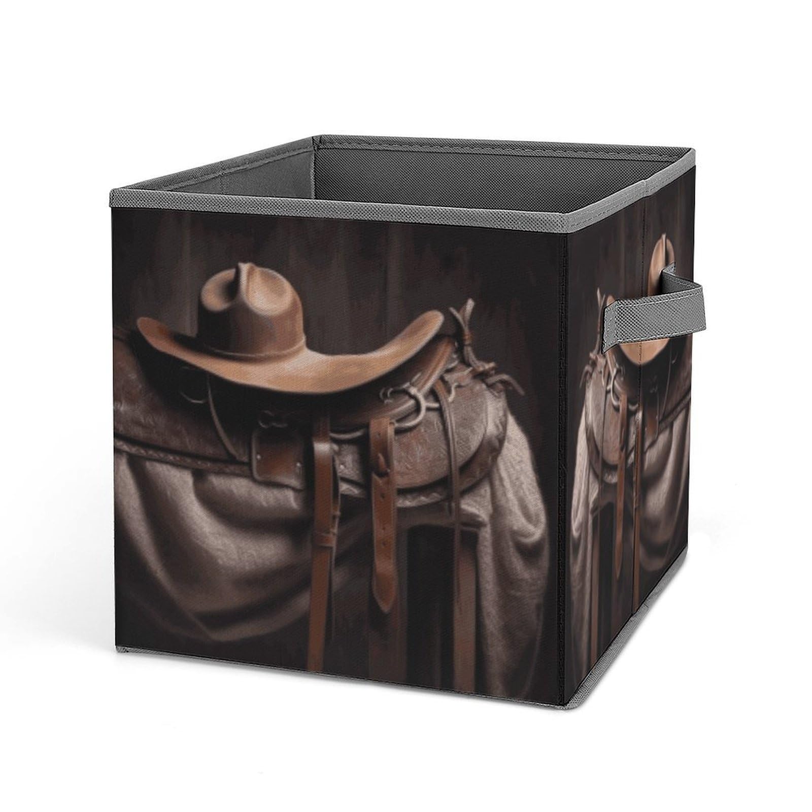 Fekiloot Style Horse Saddle With A Cowboy Hat Wild Storage Cube Large Capacity Fabric Closet Organizers With Handles Collapsible Cube Storage Bin Foldable Cube Organizer Baskets For Shelves Clothes Books