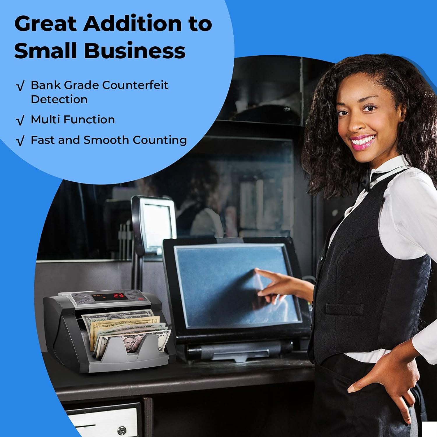 MUNBYN IMC03 Money Counter Machine Count Value of Bills, UV/MG/IR Counterfeit Detection Bill Counter - Cash Counter with LCD Display, 5 Modes Add/Batch/Auto/Count/Restart, 1,300 Bills/Min : Office Products