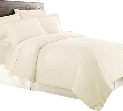 El juego de cama de 8 piezas en una bolsa, tamaño Queen incluye mezcla de algodón, 650 hilos, marfil sólido (juego de sábanas + funda de edredón) +