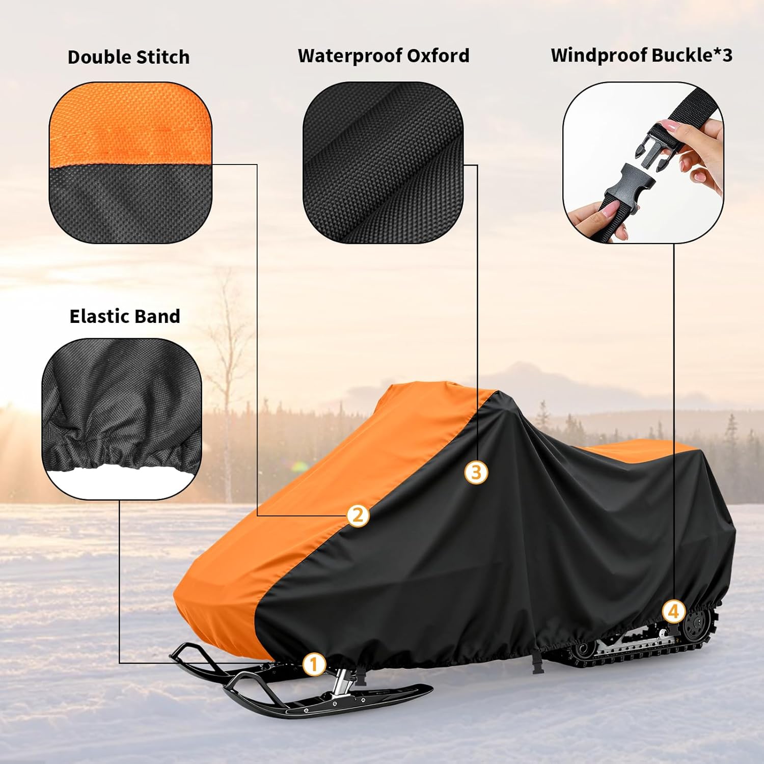 XYZCTEM Snowmobile Cover Waterproof Outdoors, Premium 300D Oxford Seld Ski Cover, Compatible with BRP, Polaris, Arctic Cat, Yamaha and Kawasaki, with Thicker Windproof Buckles, 145" in Length