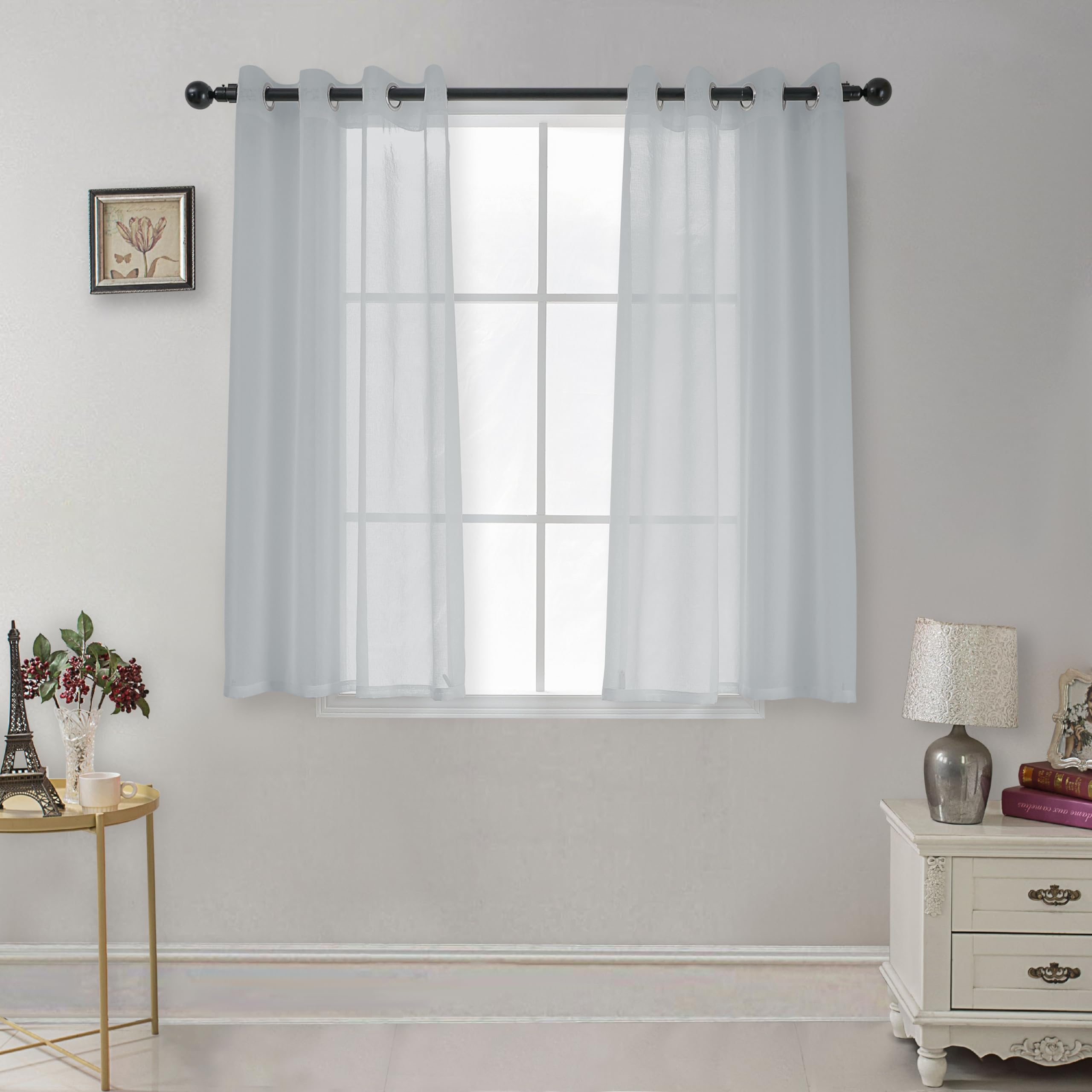 CUCRAF Transparente Gardinen mit Ösen - Wohnzimmer & Schlafzimmer, H145 x B140cm 2er Set Transluzente Vorhänge Grau Blau, Unifarbene Pflegeleichte und Knitterfreie Vorhänge in Leinenoptik