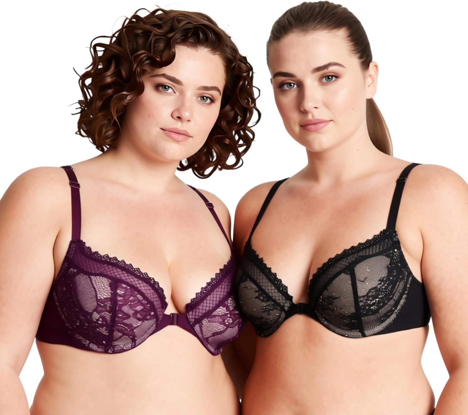 Curve Muse Women's Plus Size Push Up Add 1 Cup Underwire Halter Front Close Bras