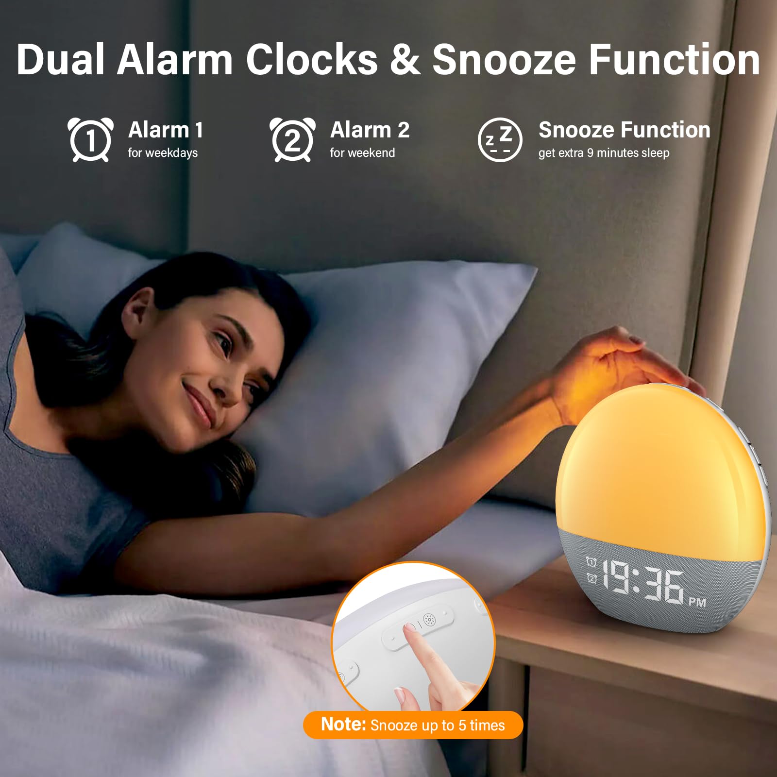 Sveglia a luce diurna, con doppio allarme digitale, 18 luci a colori, 20 luminosità, 24 suoni naturali, radio FM, simulazione dell'alba colorata, regalo per donne e uomini