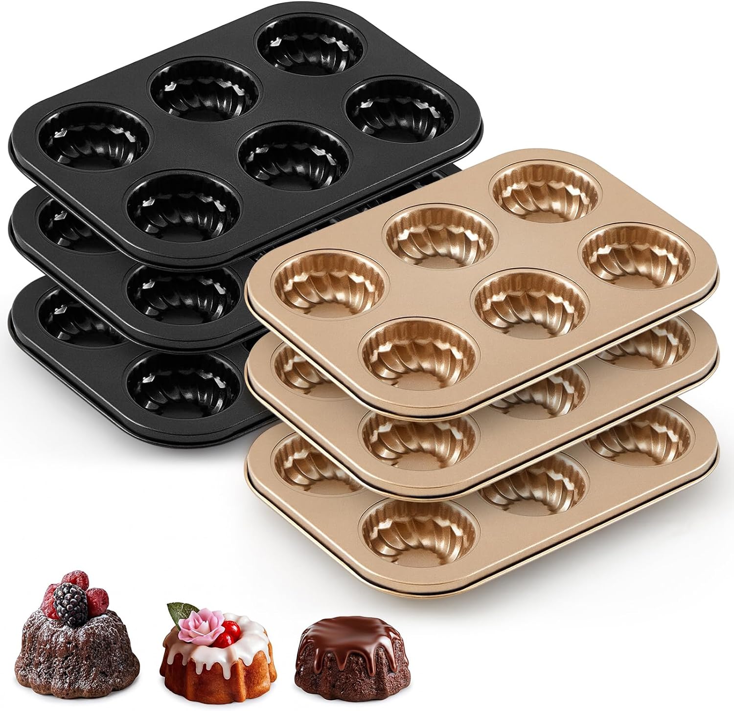 LemonRoad 6 Pcs Mini Fluted Tube Cake Pan, 6 Cavity Baking Pan, Nonstick