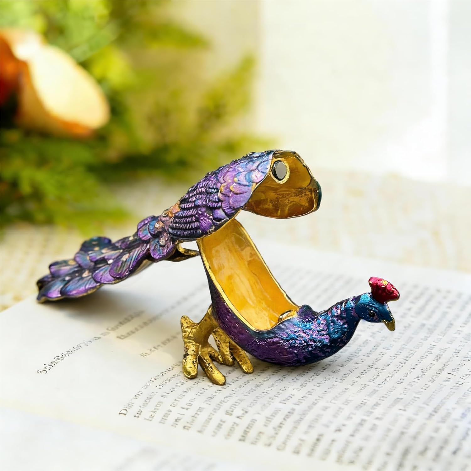 Peacock Jewelry Box with Rhinestone Metal Vintage Trinket Storage Box Decorative with Latching Keepsake Box for Ring Earrings Peacock Figurine, Gift for Women Girls, Home Decor (Purple)