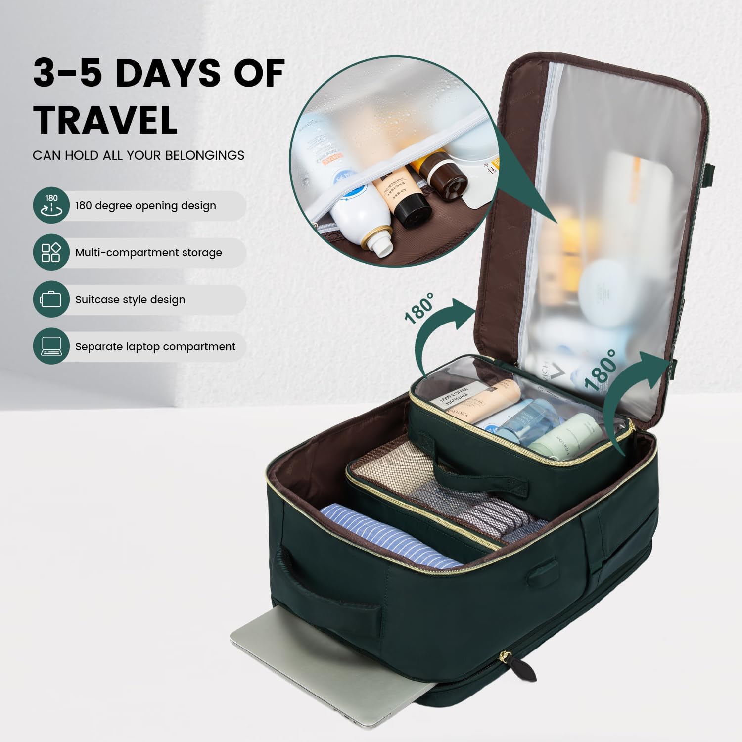 LOVEVOOK Travel Backpack for Women, 40L Carry On Backpack with 3 Packing Cubes,TSA Personal Item Travel Bag Airline Approved, Water Resistant Weekender Overnight Luggage Daypack, Fits 17 Inch Laptop - Image 2