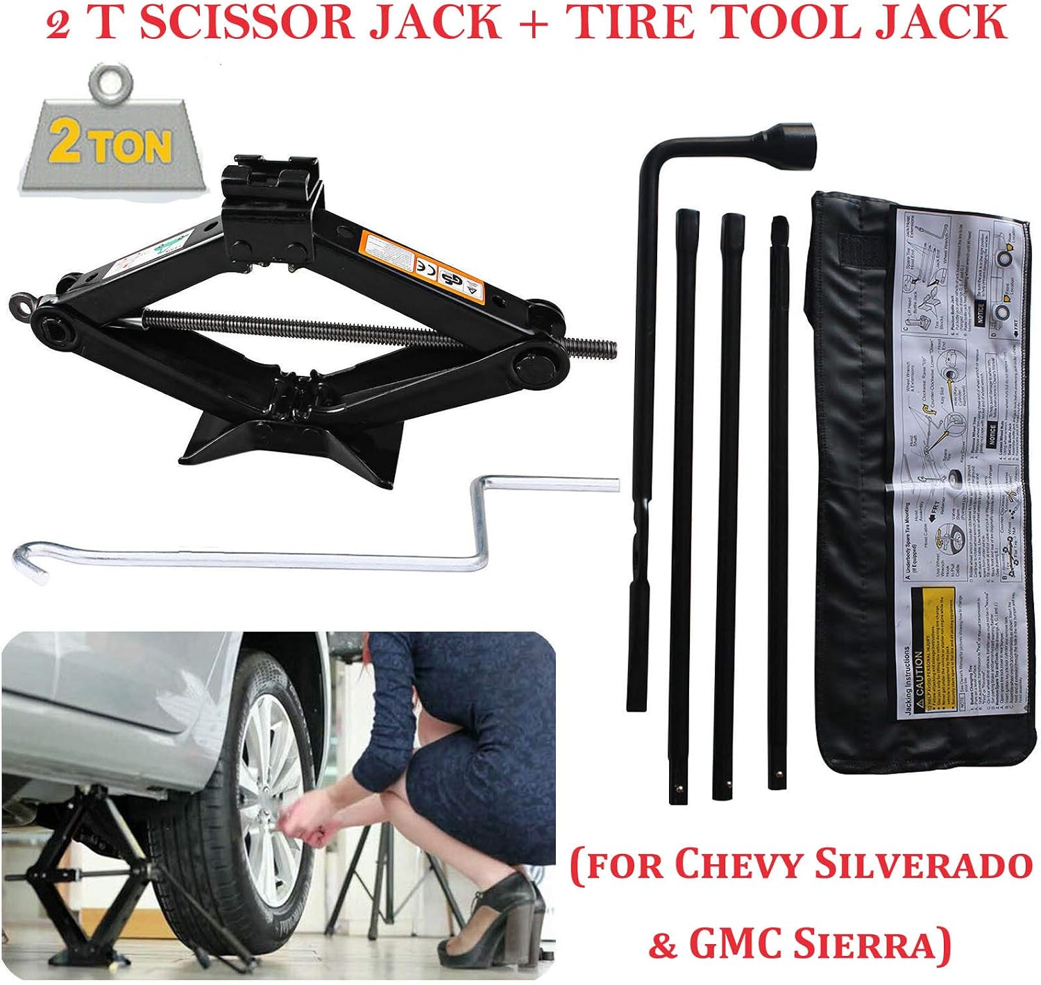 Spare Tire Tool Kit Lug Wrench Fits for Chevy Silverado