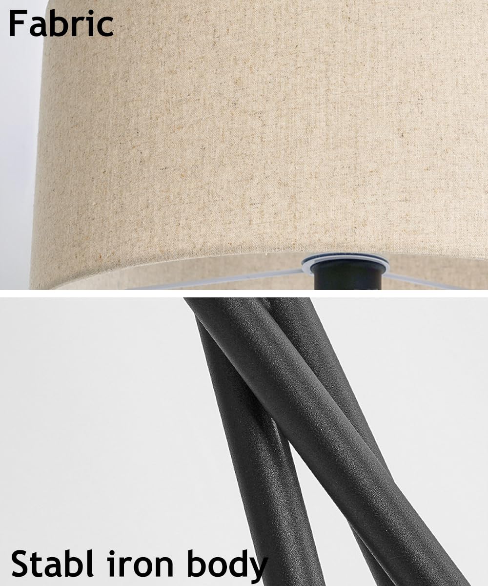 Okrągła, lniana lampa podłogowa na statywie w stylu połowy wieku, 160 cm, z czarnego żelaza, z obrotową tkaniną, trzonkiem E26, ściemniana, idealna do salonu, sypialni, biura lub sofy.