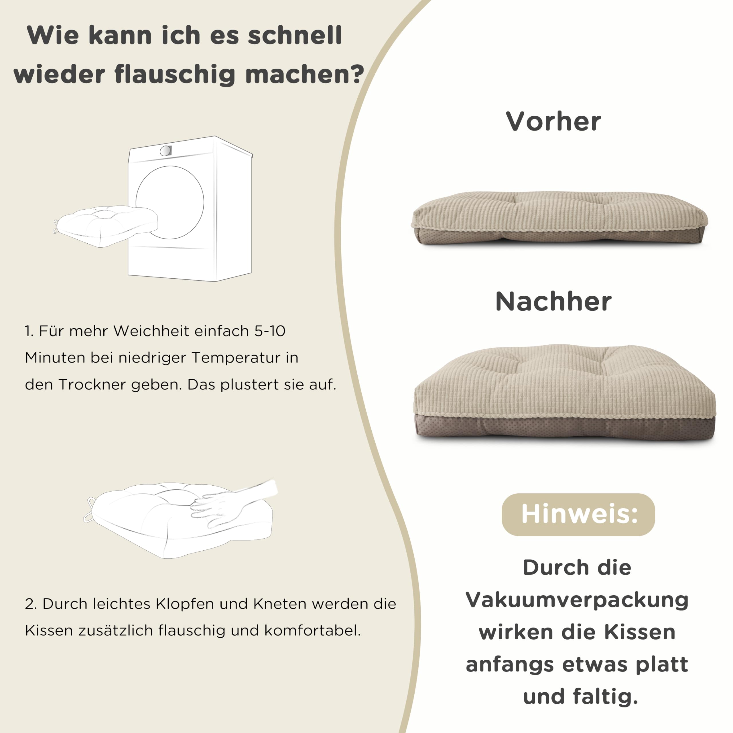 AddGrace Sitzkissen 4er Set für Esszimmerstühle mit 46x42x8cm Creme